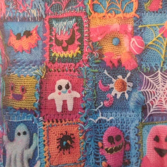 Colorful Halloween Themed Quilt Picture Squares Blanket New - Picture 2 of 2